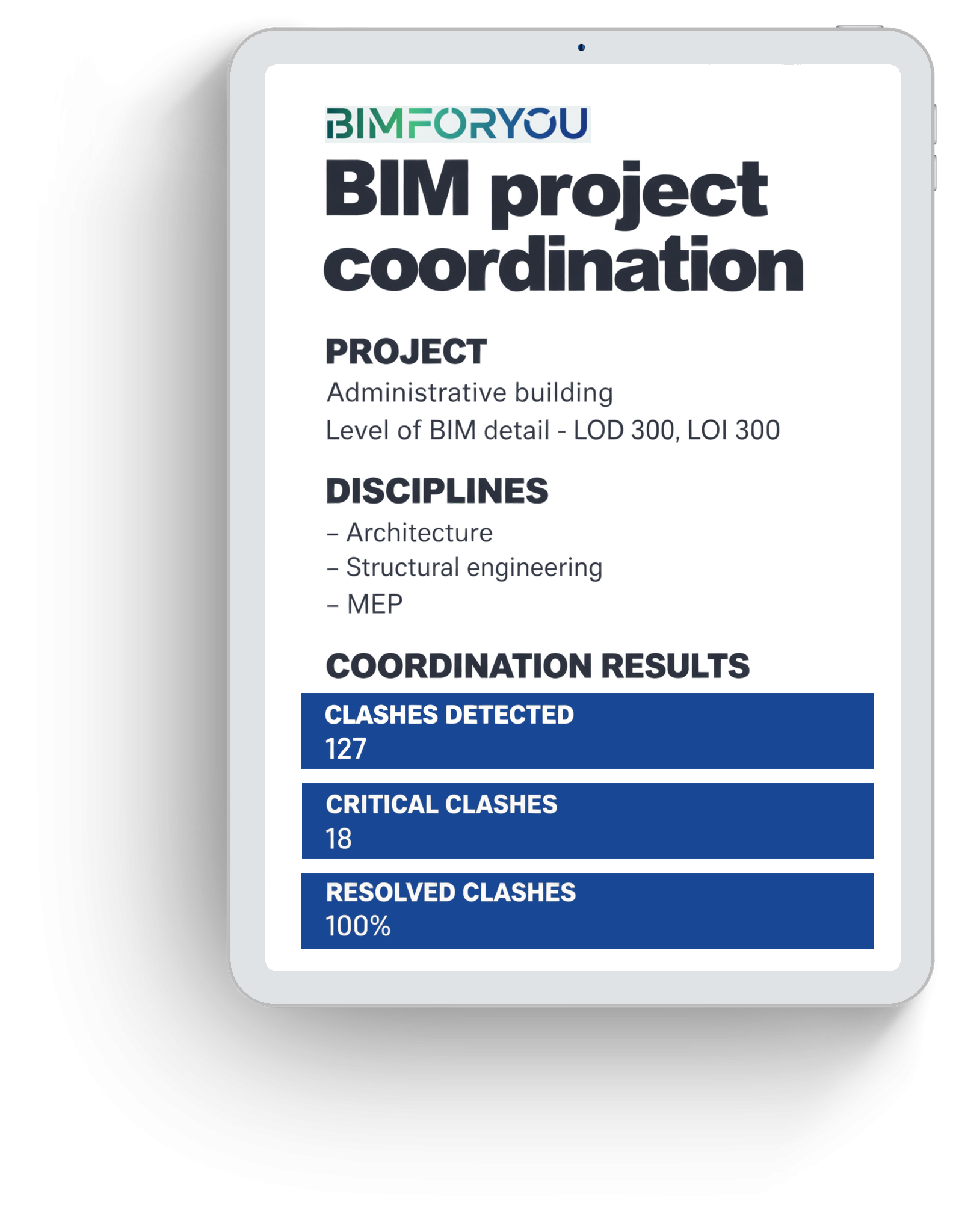 Example of a BIM coordination report in the bimforyou app