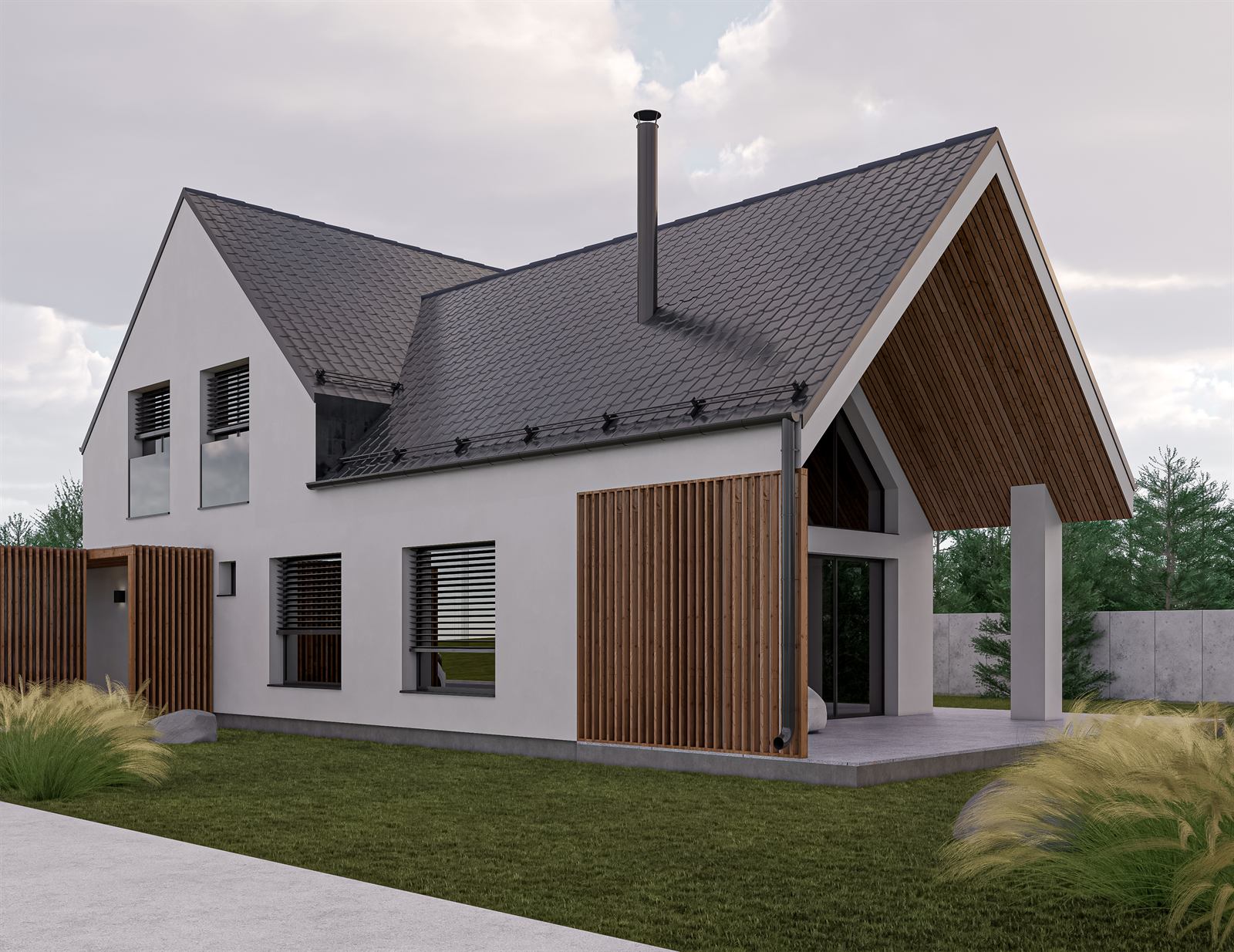 3D vizualizácia rodinného domu v škandinávskom štýle