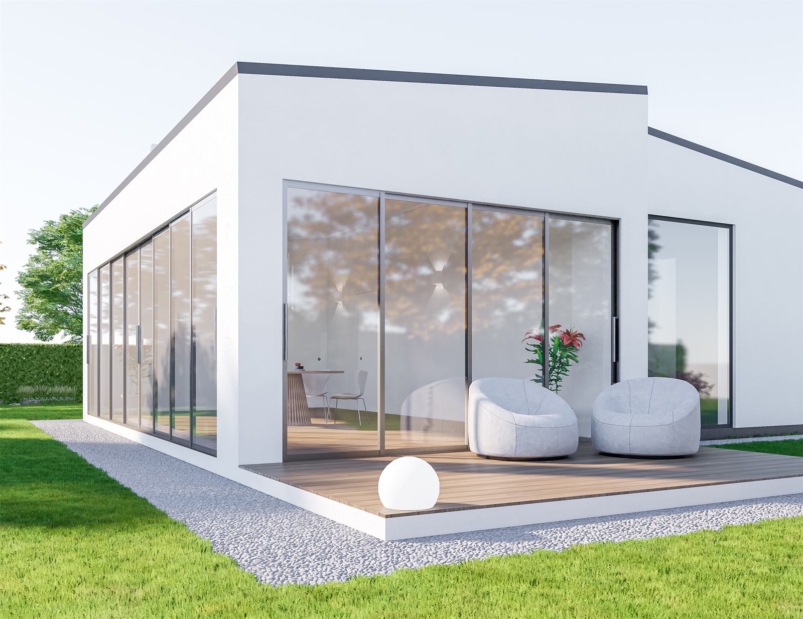 3D vizualizácia terasy a presklenej exteriérovej steny