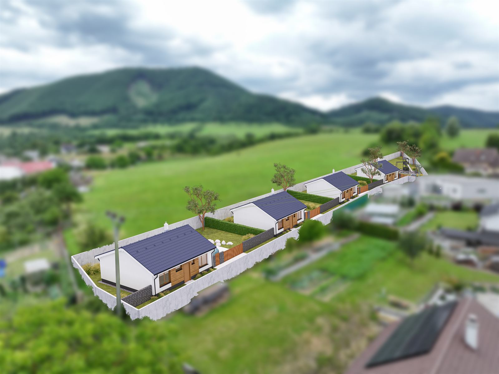 3D vizualizácia developerského projektu rodinných domov, iný pohľad